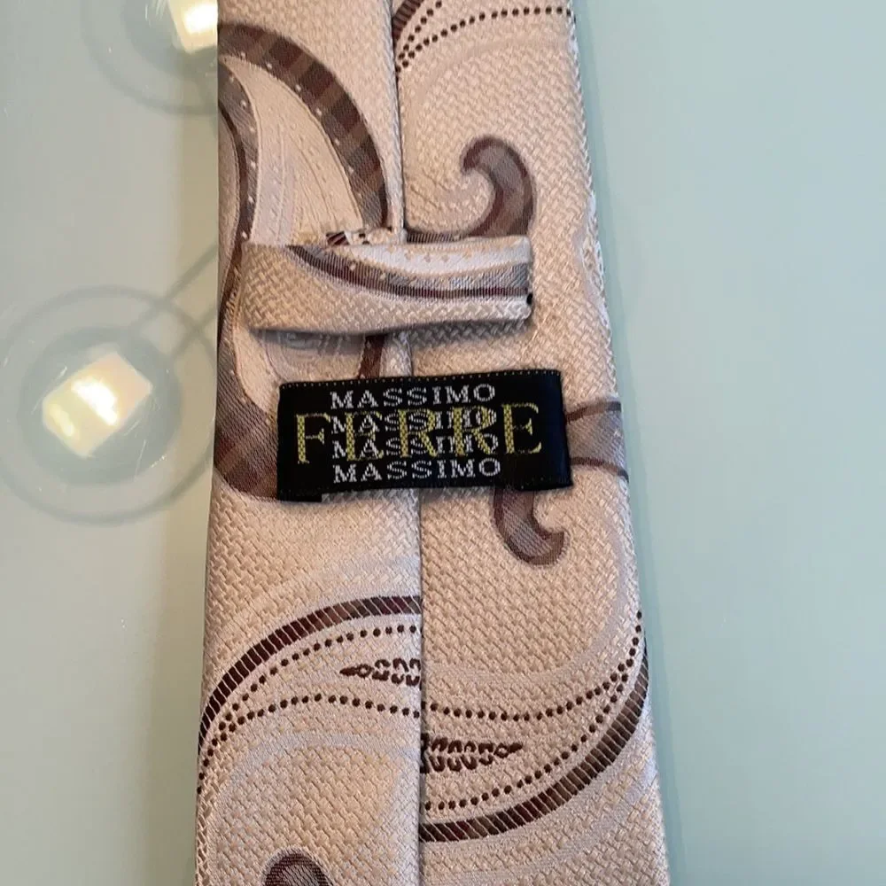 Ferre massimo tie hand made beige brown paisley